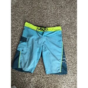 Fox Head Mens Blue & Neon Yellow Swim‎ Trunks Shorts Board Shorts size Medium